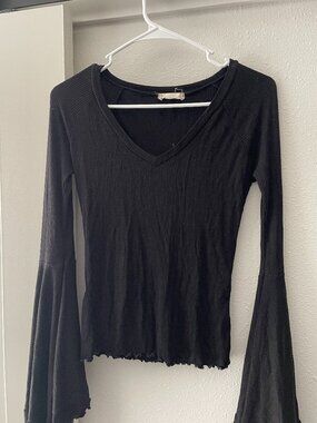 Altar'd State Black Rib-Knit Bell Sleeve Top